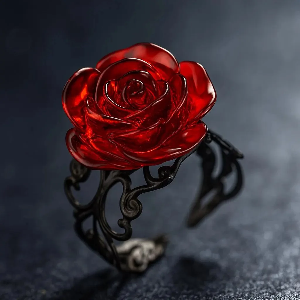 Bague Gothique Rose Rouge – Vigne Noire