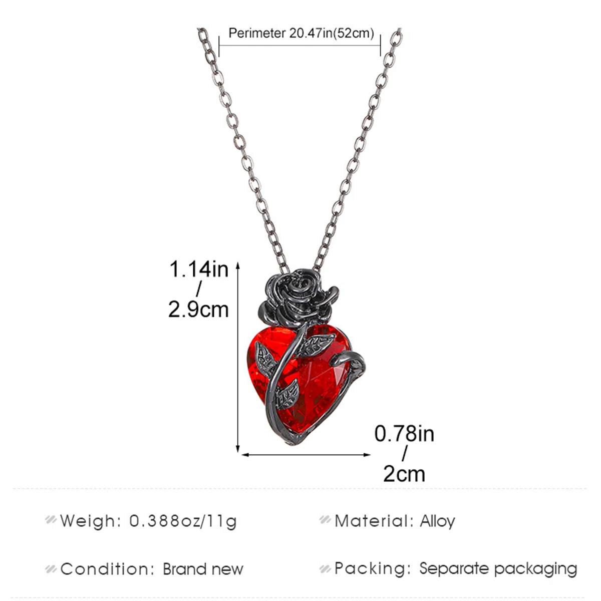 Collier Cœur Rouge et Rose Noire – Pendentif Romantique Sombre – Image 6
