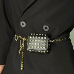 Mini Sacoche Gothique a Rivets Noir – Chaine Doree