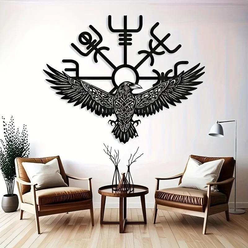 Décoration Murale Corbeau Viking – Ailes Déployées et Symboles