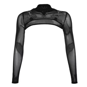 Bolero Gothique Noir en Mesh avec Anneaux