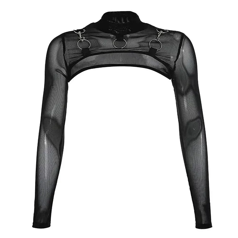 Bolero Gothique Noir en Mesh avec Anneaux