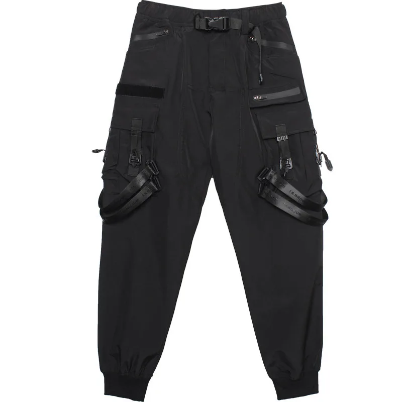 Pantalon Cargo Techwear Multi-Poches – Noir à Rubans – Image 5