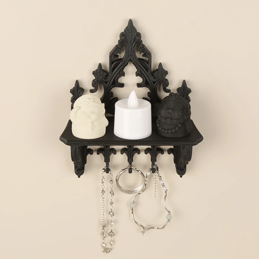 Étagère Murale Gothique Sculptée – Console Noire à Crochets – Image 5