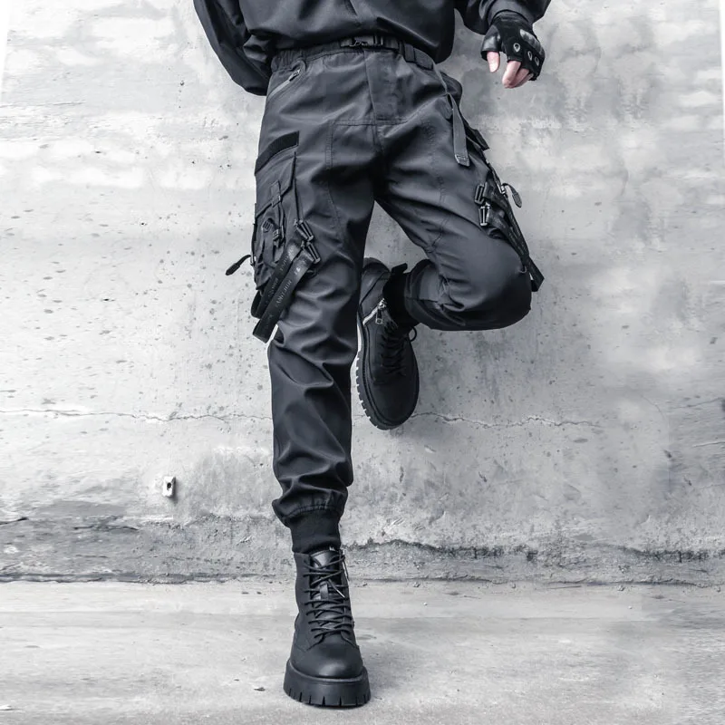 Pantalon Cargo Techwear Multi-Poches – Noir à Rubans – Image 2