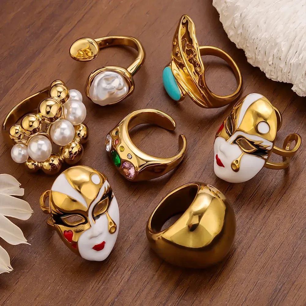 Bague Gothique Masque Émaillé – Visage Théâtral – Image 2