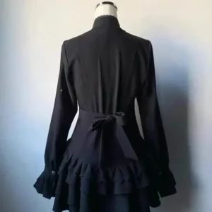 Mini Robe Gothique Noire a Boutons et Laçage