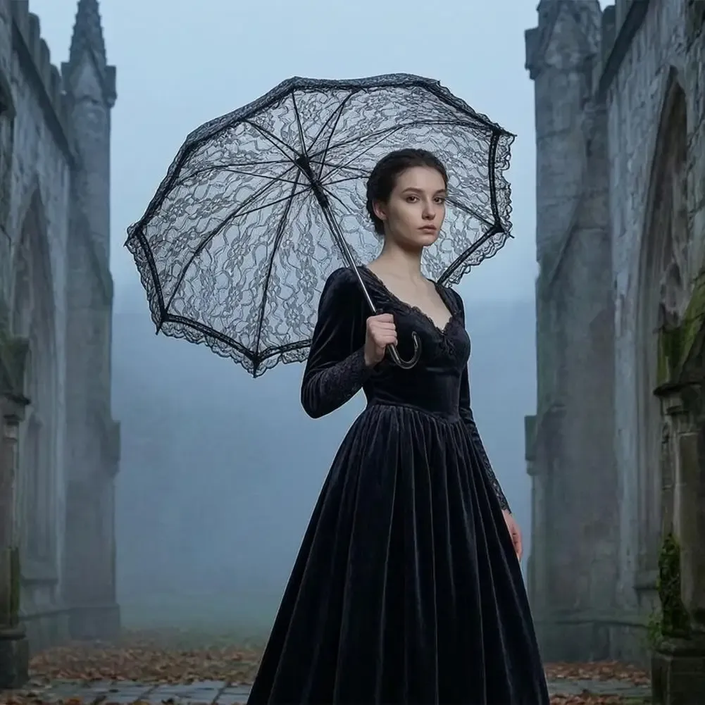 Ombrelle Gothique Noire en Dentelle