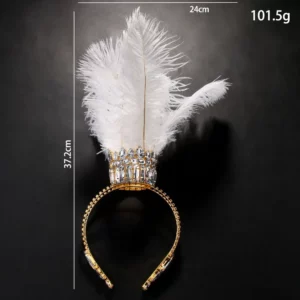 Couronne Gothique à Plumes – Cristal Argenté et Plumes Blanches