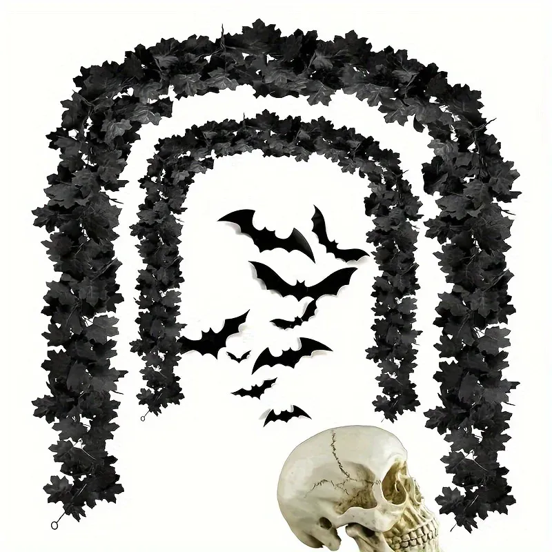 Guirlande Gothique Feuilles Noires et Chauves-Souris