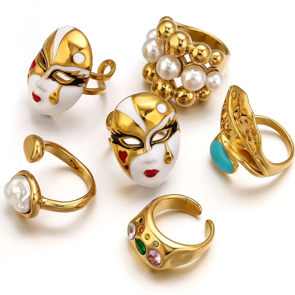 Bague Gothique Masque Émaillé – Visage Théâtral – Image 4