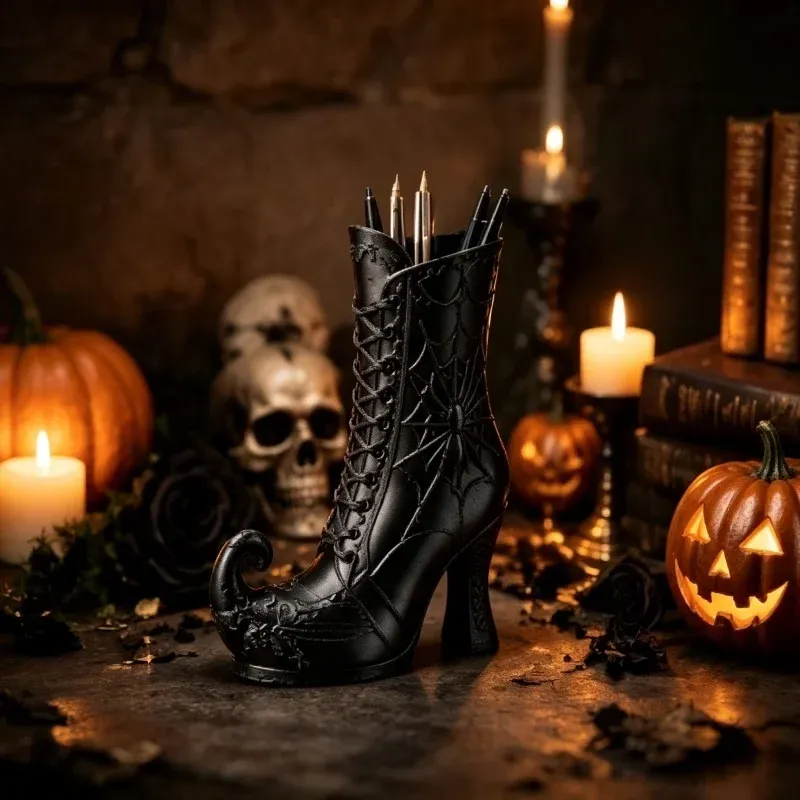 Pot à Stylos Gothique Botte – Toile d’Araignée