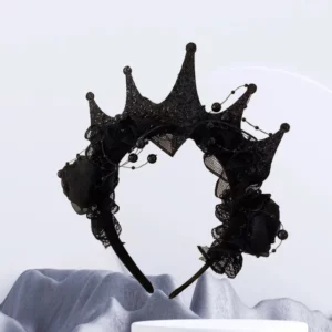 Couronne Gothique Rose Noire en Dentelle – Serre-Tête Victorien