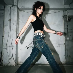 Ceinture Gothique à Chaînes et Anneaux – Ligne Punk Ajustable