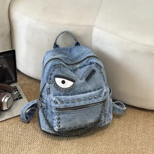 Sac a Dos Gothique en Denim – Oeil Metal et Chaine