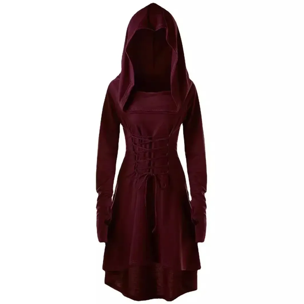 Robe Gothique Noire a Capuche et Laçage