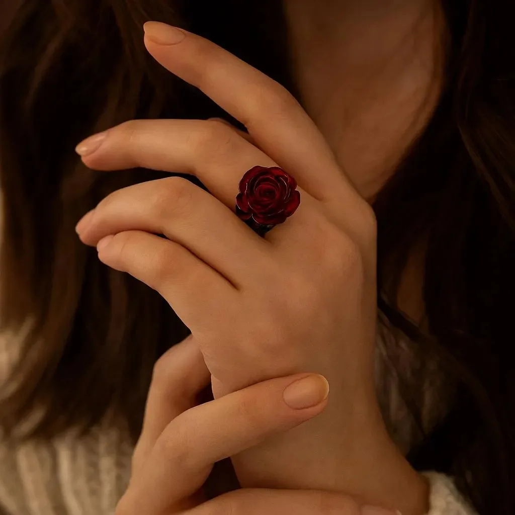 Bague Gothique Rose Rouge – Vigne Noire – Image 5