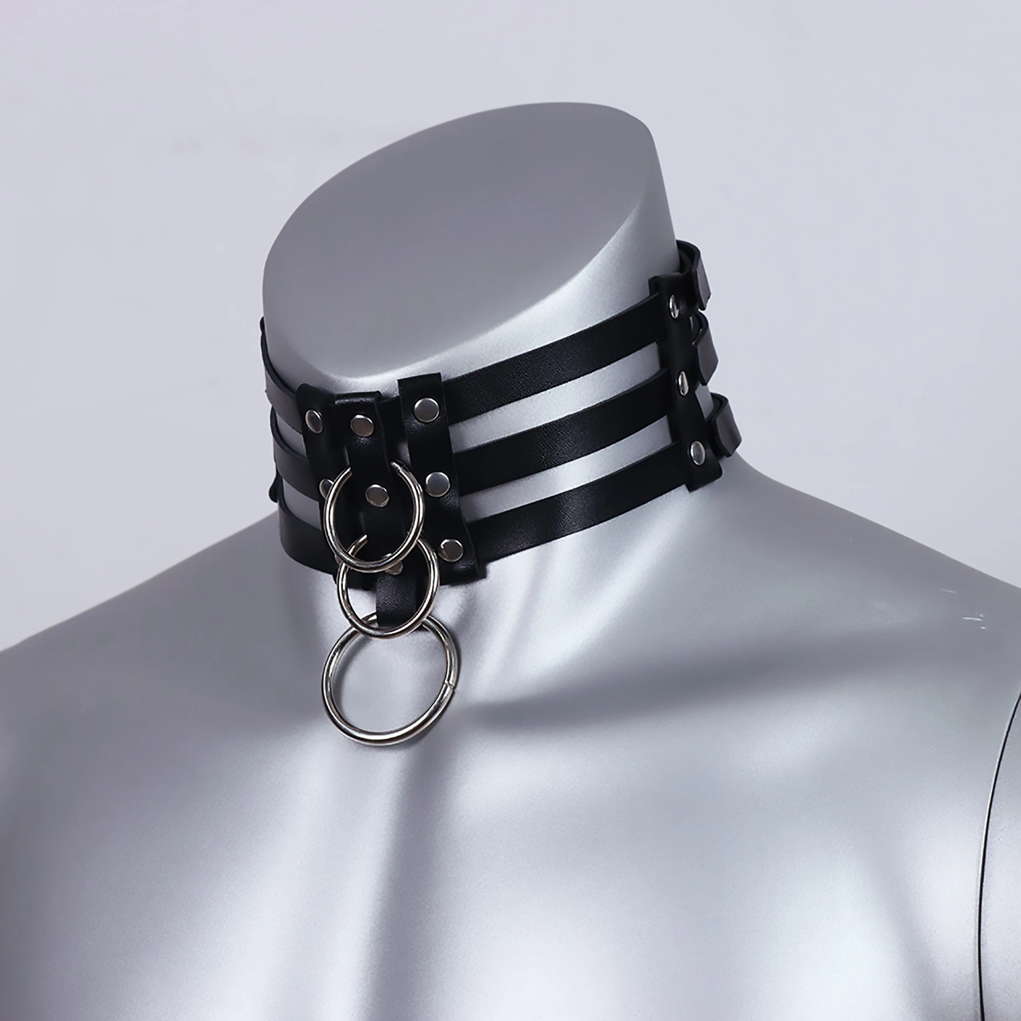 Collier Ras-du-Cou à Trois Bandes – Anneaux Argentés – Image 4