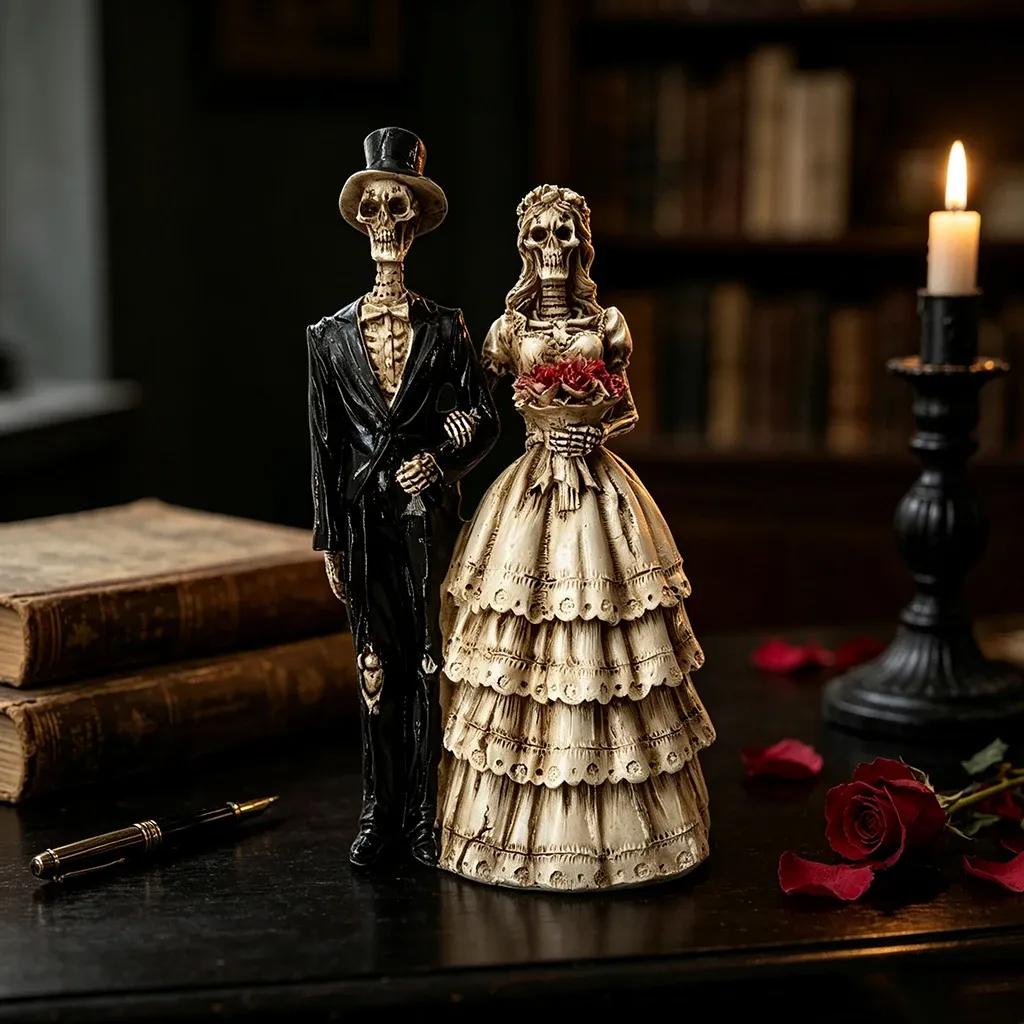 Figurine Gothique Mariés Squelettes en Résine