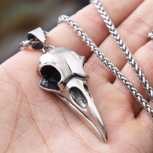 Collier Crâne de Corbeau Viking avec Chaîne – Acier Inoxydable
