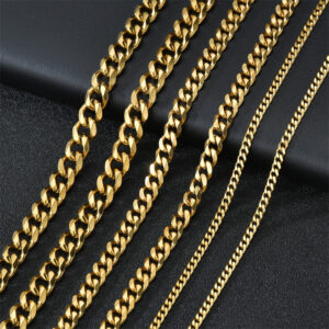 Collier Chaîne Cubaine Dorée – Acier Inoxydable Punk