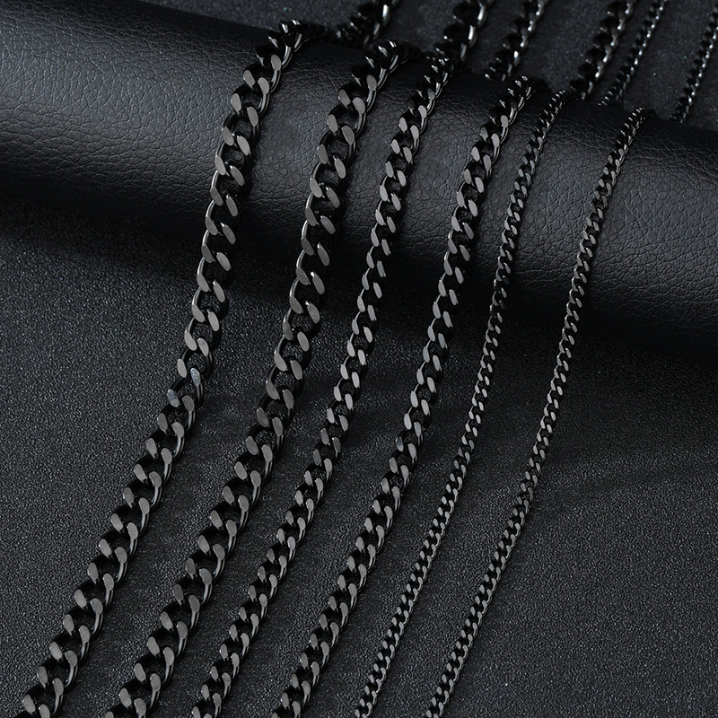 Collier Chaîne Cubaine Noir – Acier Inoxydable Punk