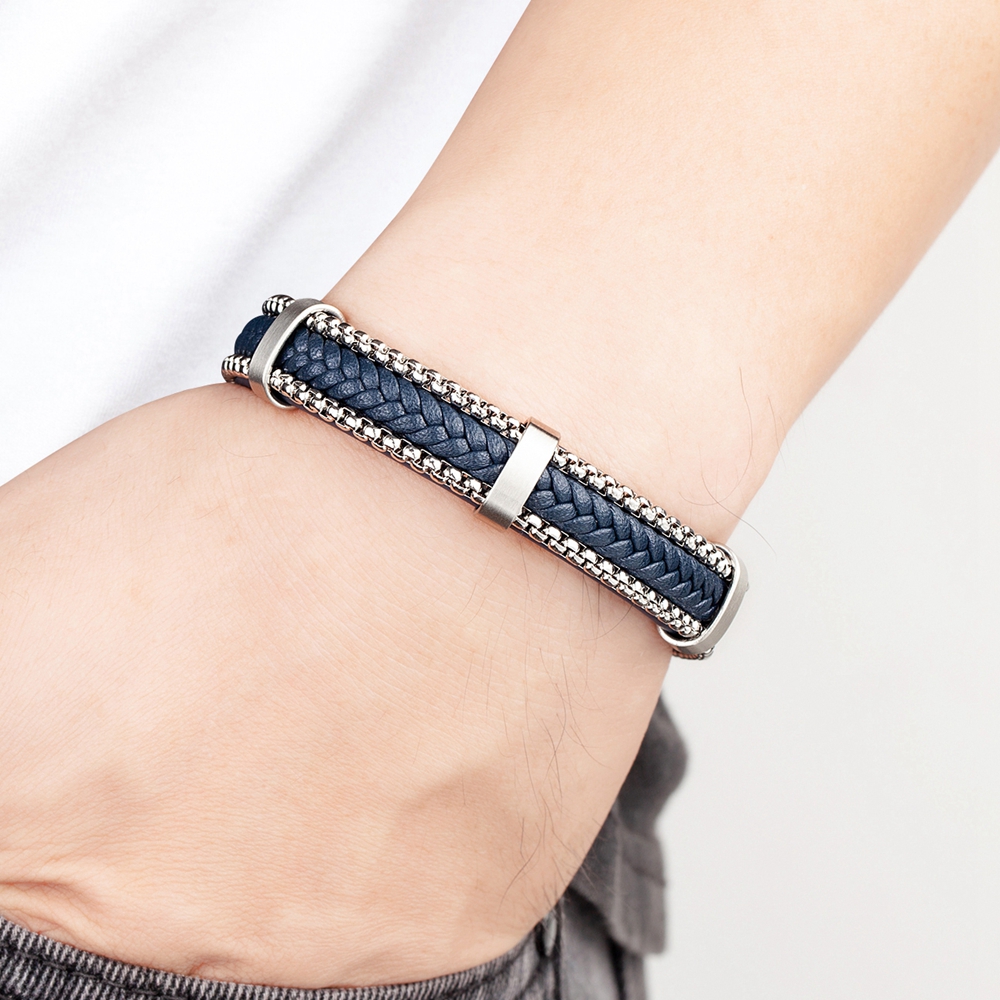 Bracelet Punk en Cuir Tressé Marron – Acier Inoxydable – Image 3