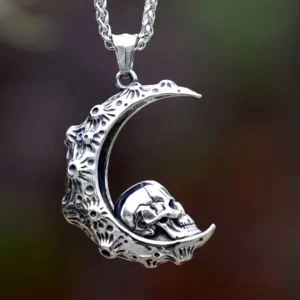 Collier Lune Crâne Argenté