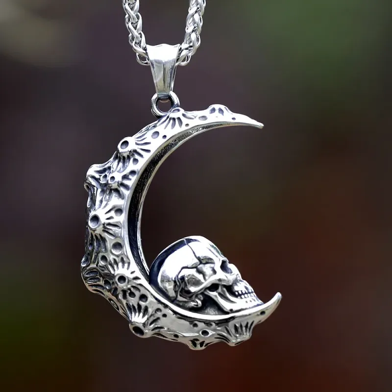 Collier Lune Crâne Argenté