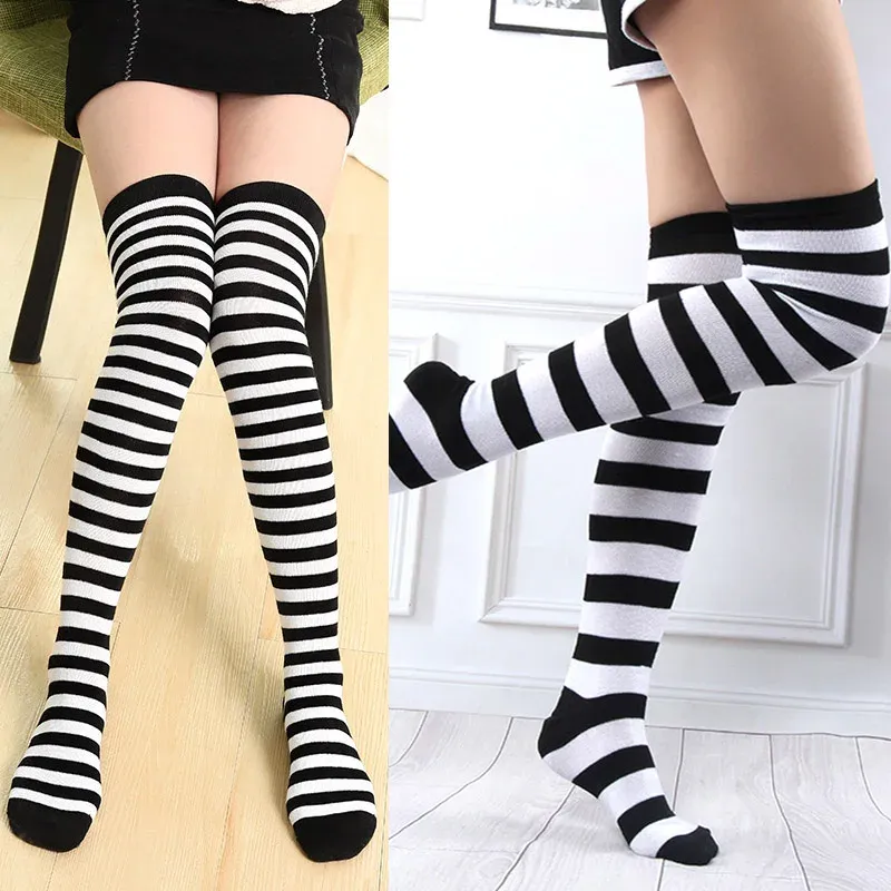 Overknee Socks Stripe Black White