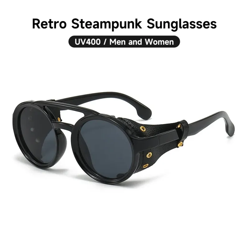 Lunettes Steampunk Rondes Noires – Rivets Dorés