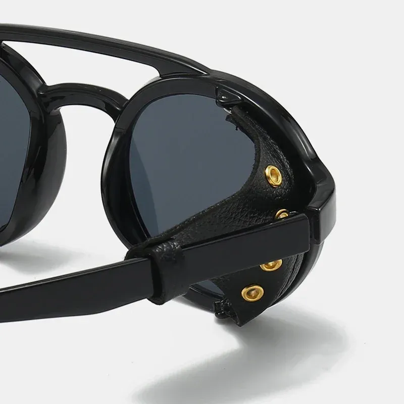 Lunettes Steampunk Rondes Noires – Rivets Dorés – Image 3