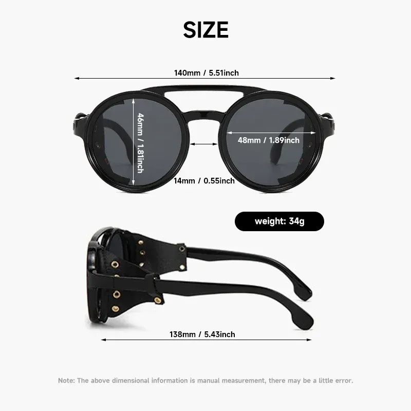 Lunettes Steampunk Rondes Noires – Rivets Dorés – Image 4