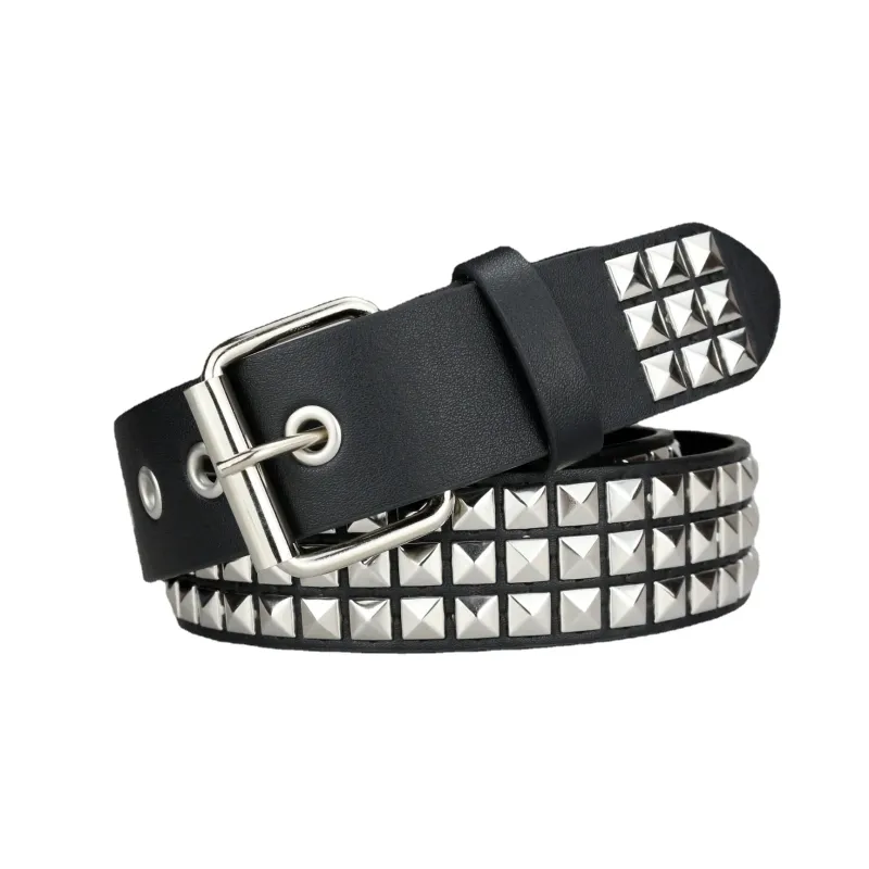 Ceinture Punk à Rivets Pyramidaux Argentés