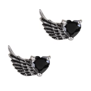 Boucles d’Oreilles Cœur Ailé Noir