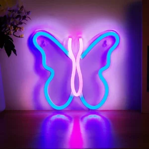 Néon Papillon USB – Décoration Lumineuse Rose et Cyan