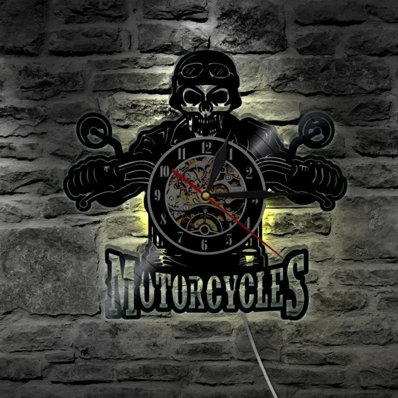 Horloge Wall Skull Biker LED