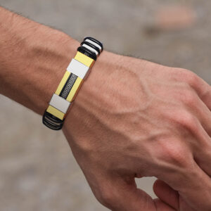Bracelet punk noir en acier inoxydable avec insert central
