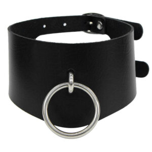Collier ras-de-cou punk noir avec anneau argenté