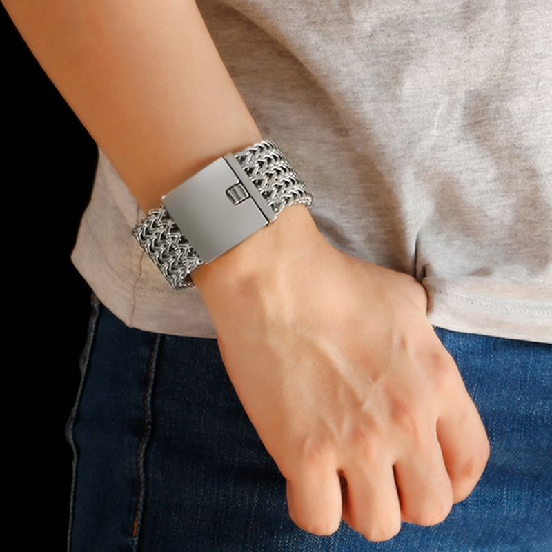 Bracelet Large Chaîne Herringbone en Acier – Maille Punk 18 mm – Image 2