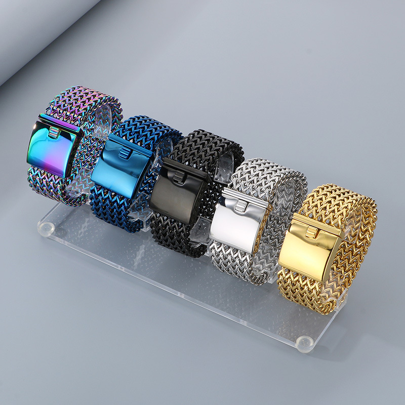 Bracelet Large Chaîne Herringbone en Acier – Maille Punk 18 mm