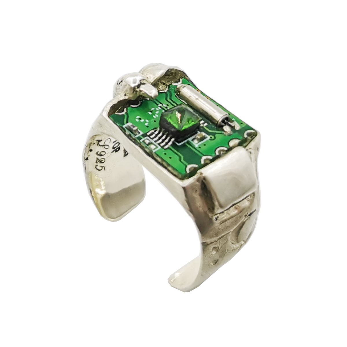 Bague ouverte Circuit Core motif circuit vert