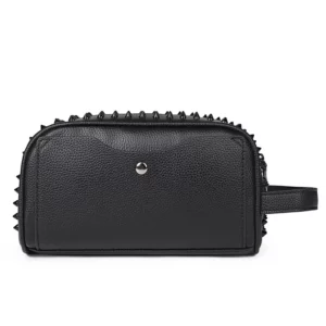Pochette noire à bordure de pointes et dragonne