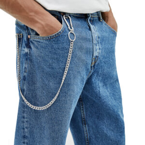 Chaîne de pantalon punk argentée en acier inoxydable