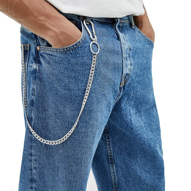 Chaîne de pantalon punk argentée en acier inoxydable