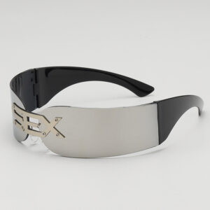 Lunettes à écran rectangulaire argenté et branches noires