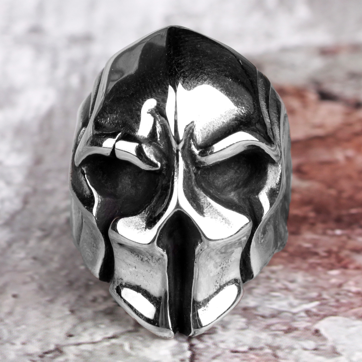 Bague casque de guerrier antique en acier inoxydable