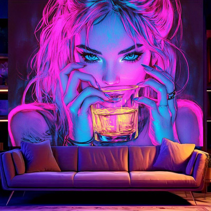 Tapisserie Cyberpunk Néon Rose et Bleu – Fille UV