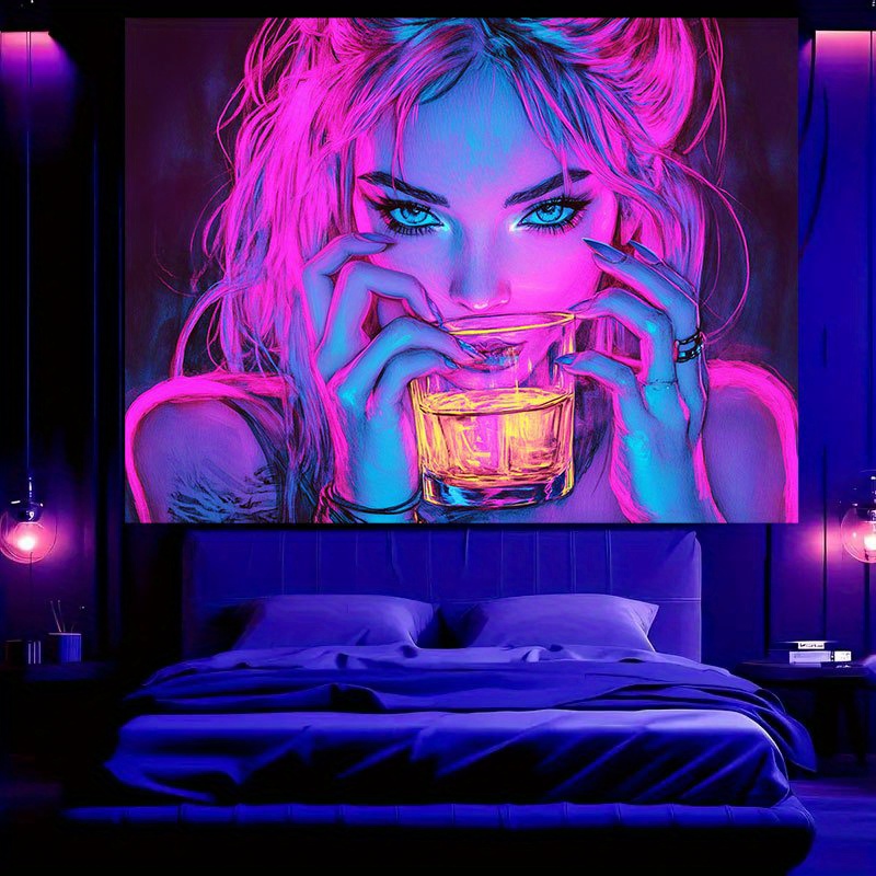Tapisserie Cyberpunk Néon Rose et Bleu – Fille UV – Image 2