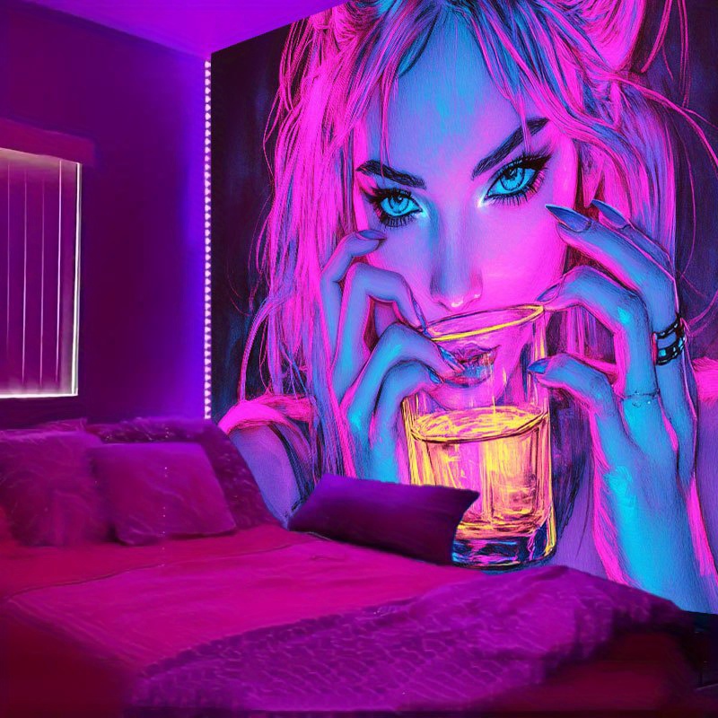Tapisserie Cyberpunk Néon Rose et Bleu – Fille UV – Image 3